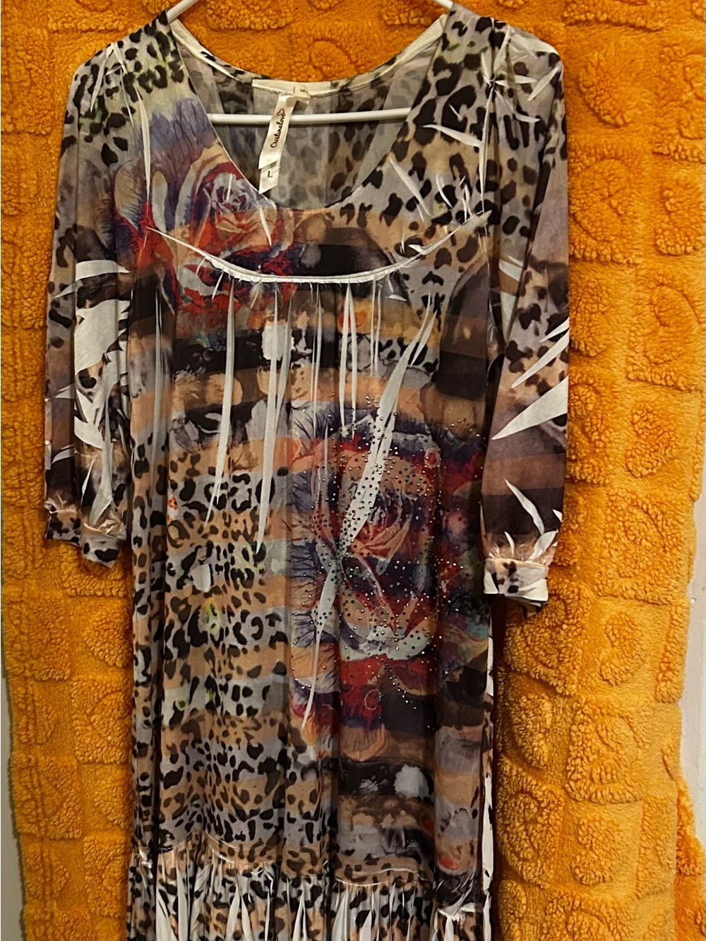 Mixed Animal & Floral Print Tunic Top - Brown, Cream, Black